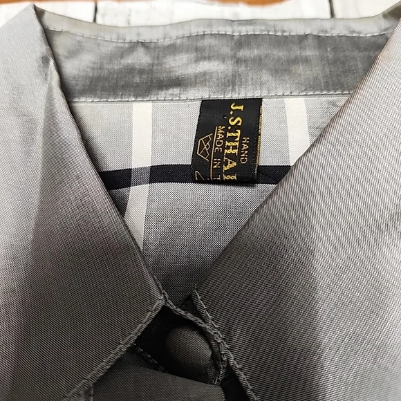 J.S. Thai 100% Silk Womens 2-Piece Set Handmade Plaid Shirt & Pants Silver Sz P - Picture 13 of 15